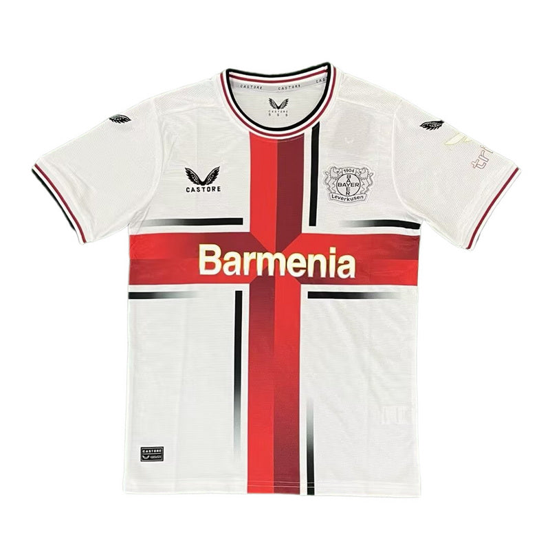 Camiseta Bayer Leverkusen Fora 24/25 Blanco e Rojo