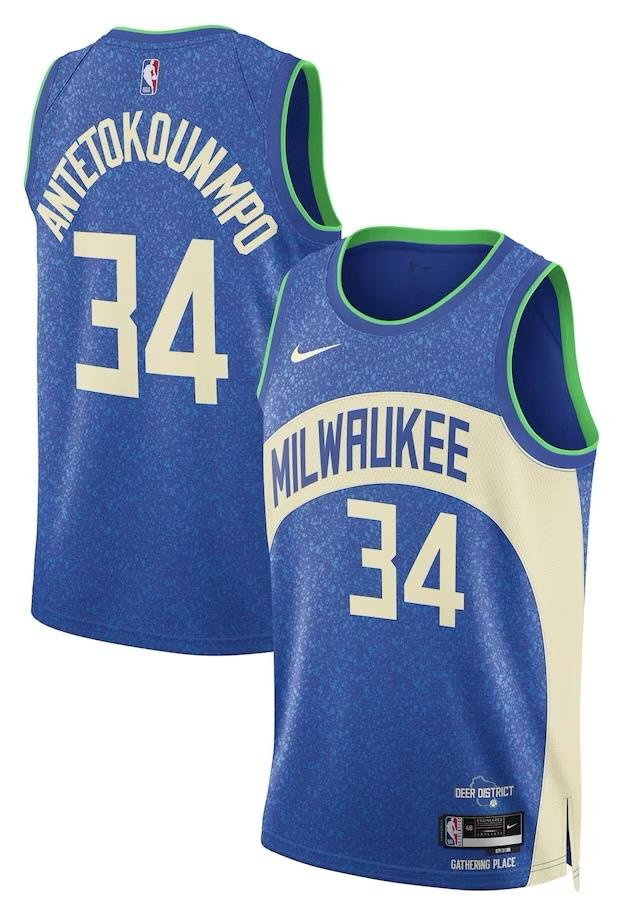 Milwaukee Bucks Giannis Antetokounmpo Blue 2023/24 Jersey - City Edition