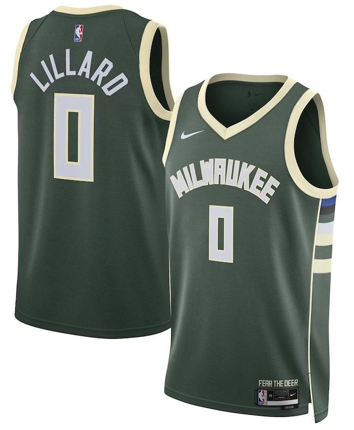 Milwaukee Bucks Damian Lillard Green Jersey - Icon Edition