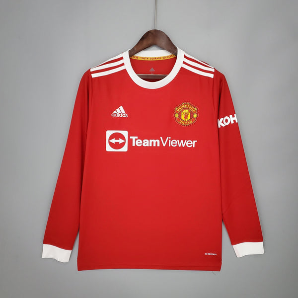 Camisa Manga Longa Manchester United 21/22 Adidas - Vermelho - DA Sports Oficial