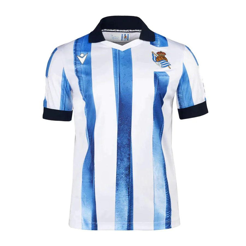 Camisa Real Sociedad Home 23/24 s/n° Torcedor Masculina - Azul e Branco - DA Sports Oficial