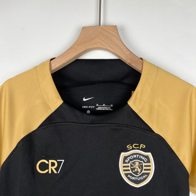 Kit Infantil Sporting III 23/24 CR7 - Preto e Dourado - DA Sports Oficial